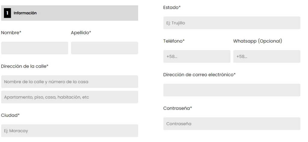 Informacion a llenar para hacer la compra